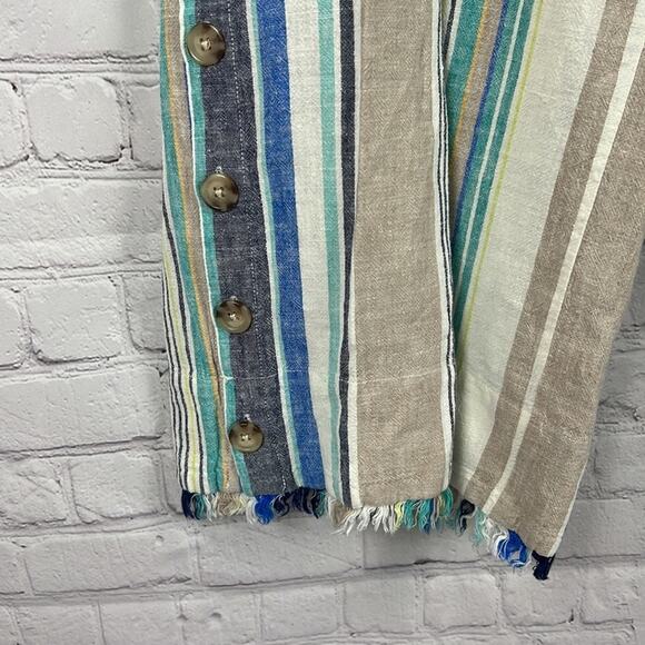 Hope & Harlow Wide Leg Cropped Linen Blend Pants Vertical Stripes SZ14 Lagenlook - Picture 3 of 10
